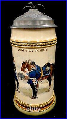 German Beer Stein Mettlach 2140/801 Grade Train Batallion