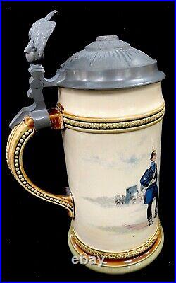 German Beer Stein Mettlach 2140/801 Grade Train Batallion