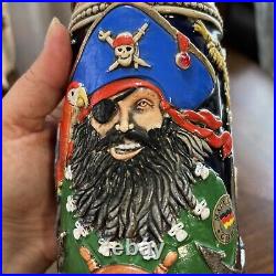 German Beer Stein Pirate Blackbeard Relief Stein, sailing 226 of 10,000