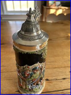 German Beer Stein With Pewter Lid Hand painted In Germany