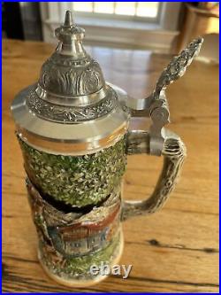 German Beer Stein With Pewter Lid Hand painted In Germany