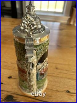 German Beer Stein With Pewter Lid Hand painted In Germany