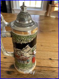 German Beer Stein With Pewter Lid Hand painted In Germany