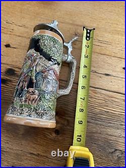 German Beer Stein With Pewter Lid Hand painted In Germany