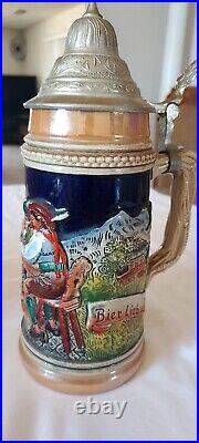 German Beer Steins Vintage Lidded. COLLECTION OF THREE. AUTHENTIC. RARE