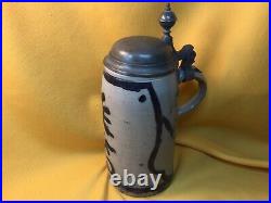 German Blue/Gray Saltglaze 1L Beer Stein with Pewter Lid Westerwalder