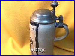 German Blue/Gray Saltglaze 1L Beer Stein with Pewter Lid Westerwalder