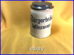 German Burgerbrau, Wurzburg 0.4L Pewter Lidded Brewery Stein c. 1930
