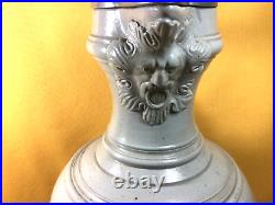 German C. 1900 Saltglaze 2 1/4L Beer Pitcher withPewter Lid and Foot Ring 15H