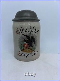 German ElbSchloss Lager Bier, Brewery Beer Stein Hamburg 1900