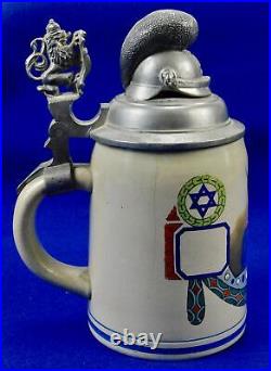 German Germany Bavarian WW1 Antique Presentation Beer Stein Mug Cup Jewish Star