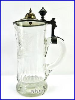 German Germany Prussian WW1 Glass Lidded Beer Stein Mug Cup