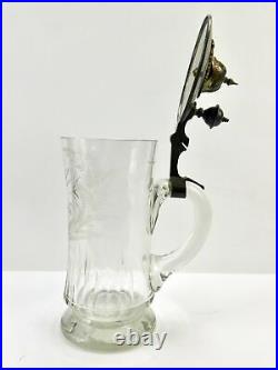 German Germany Prussian WW1 Glass Lidded Beer Stein Mug Cup