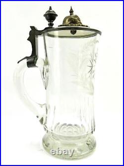 German Germany Prussian WW1 Glass Lidded Beer Stein Mug Cup