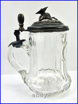 German Germany WW1 Antique Glass Lidded Beer Stein Mug Cup