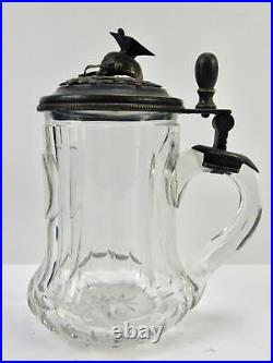 German Germany WW1 Antique Glass Lidded Beer Stein Mug Cup