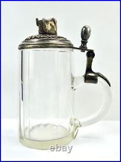 German Germany WW1 Antique Old Glass Lidded Beer Stein Mug Cup