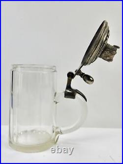 German Germany WW1 Antique Old Glass Lidded Beer Stein Mug Cup