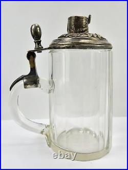 German Germany WW1 Antique Old Glass Lidded Beer Stein Mug Cup