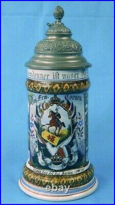 German Germany WW1 WWI Lid Lidded Beer Stein Pokal Military Army Motif Mug Cup