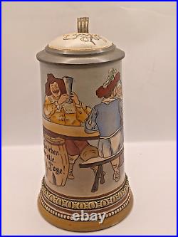 German Haber & Reuther Lidded Beer Stein, #533, Tavern Scene