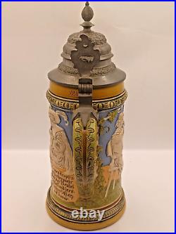 German Lidded Beer Stein, Haber & Reuther #455, Beer Garden Scene