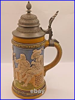 German Lidded Beer Stein, Haber & Reuther #455, Beer Garden Scene