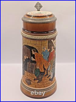 German Lidded Beer Stein, J. P. Tewalt, Monasary Drinkers #1296