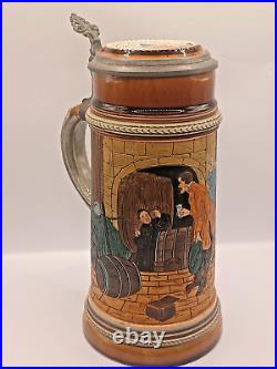 German Lidded Beer Stein, J. P. Tewalt, Monasary Drinkers #1296