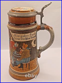 German Lidded Beer Stein, J. P. Tewalt, Monasary Drinkers #1296