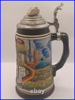 German Lidded Beer Stein featuring Berlin Wall with Authentic Stone