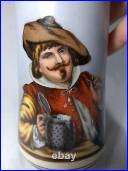 German Lidded Ceramic Beer Stein Pewter with Lithopane, Drinking Hand Painted