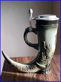 German Lidded Horn-style Beer Stein