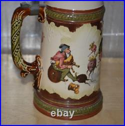 German Mettlach Pewter Inlay Beer Stein Gnomes 218/267 g