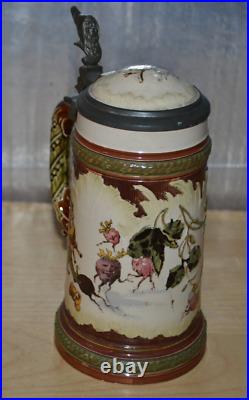 German Mettlach Pewter Inlay Beer Stein Gnomes 218/267 g