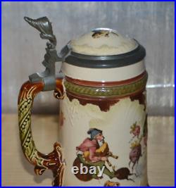 German Mettlach Pewter Inlay Beer Stein Gnomes 218/267 g