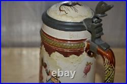 German Mettlach Pewter Inlay Beer Stein Gnomes 218/267 g