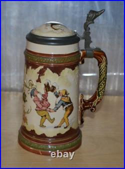 German Mettlach Pewter Inlay Beer Stein Gnomes 218/267 g