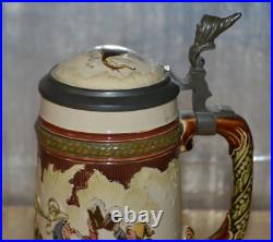 German Mettlach Pewter Inlay Beer Stein Gnomes 218/267 g