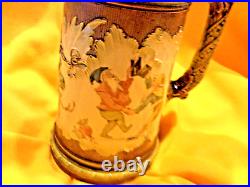 German Mettlach Pewter Inlay Beer Stein Gnomes 2184/966