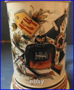 German Pottery Regimental Beer Stein Pewter LID Military C. 1900-10