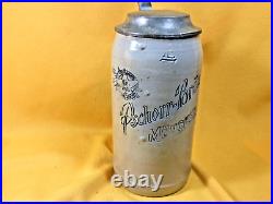 German Pschorr-Brau, Munchen 1L Stoneware Pewter Lidded Beer