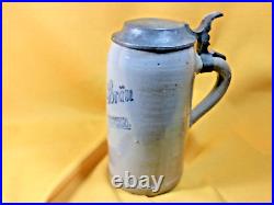 German Pschorr-Brau, Munchen 1L Stoneware Pewter Lidded Beer