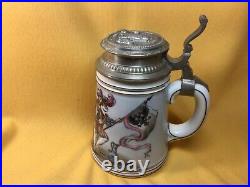 German Rare Porcelain c. 1880 Pewter Lidded Beer Stein withColor Lithophane