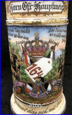 German Regimental Beer Stein Infantry Comp 4 Reg 164 1905-1907 Lithophane