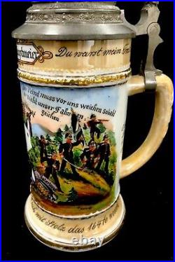 German Regimental Beer Stein Infantry Comp 4 Reg 164 1905-1907 Lithophane