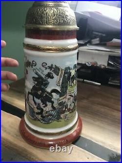 German Regimental Beer Stein Lithophane Porcelain with Brass Lid Wachtmeister
