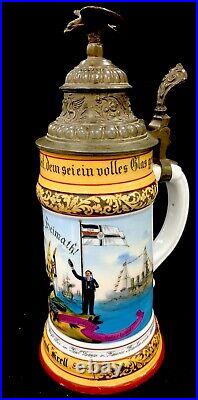 German Regimental Beer Stein Navy 1900-1903.5 LTR Joseph Krell Lithophane