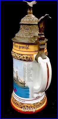 German Regimental Beer Stein Navy 1900-1903.5 LTR Joseph Krell Lithophane