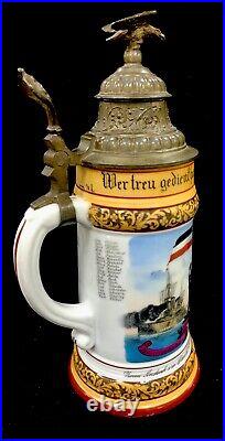 German Regimental Beer Stein Navy 1900-1903.5 LTR Joseph Krell Lithophane